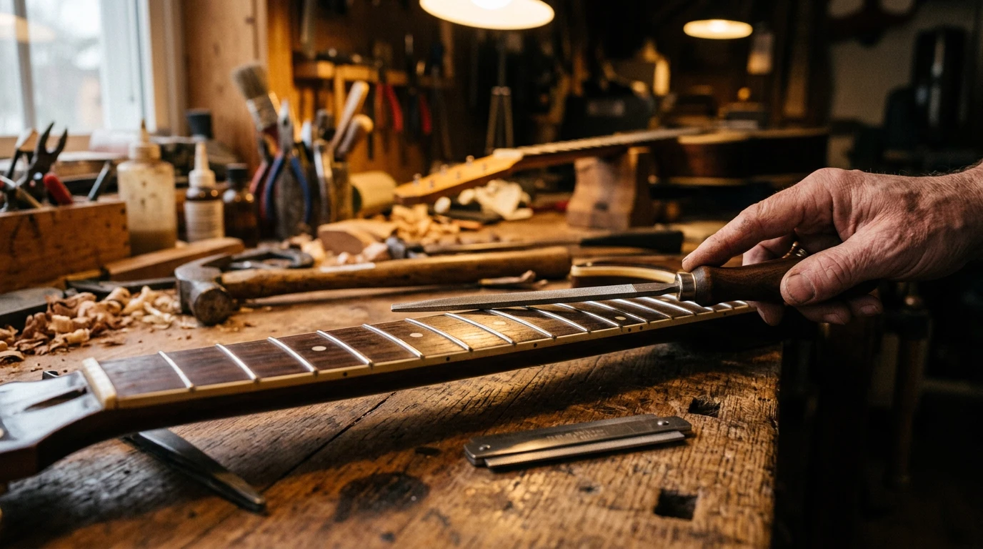 Guitar Fret Leveling and Diamond File Bench Diagnostics